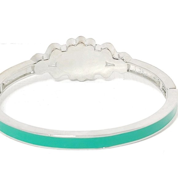 Lia Sophia Blue and Green Flower Stretch Bangle, Enamel, Rhinestone, EUC - Picture 2 of 4